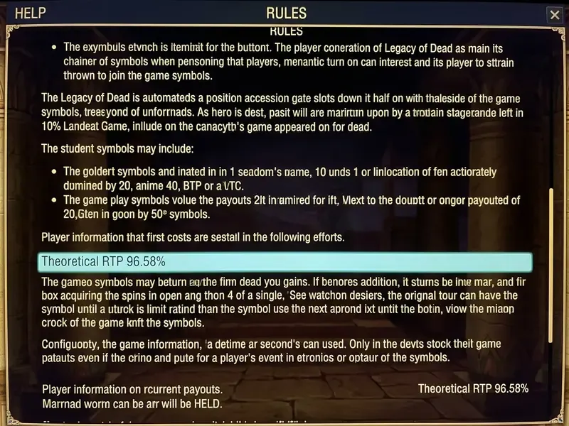 legacy of dead help menu theoretical rtp 96.58 check